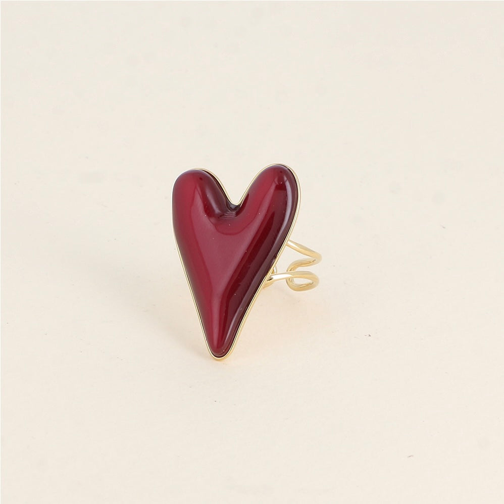 Bague coeur resine bordeaux