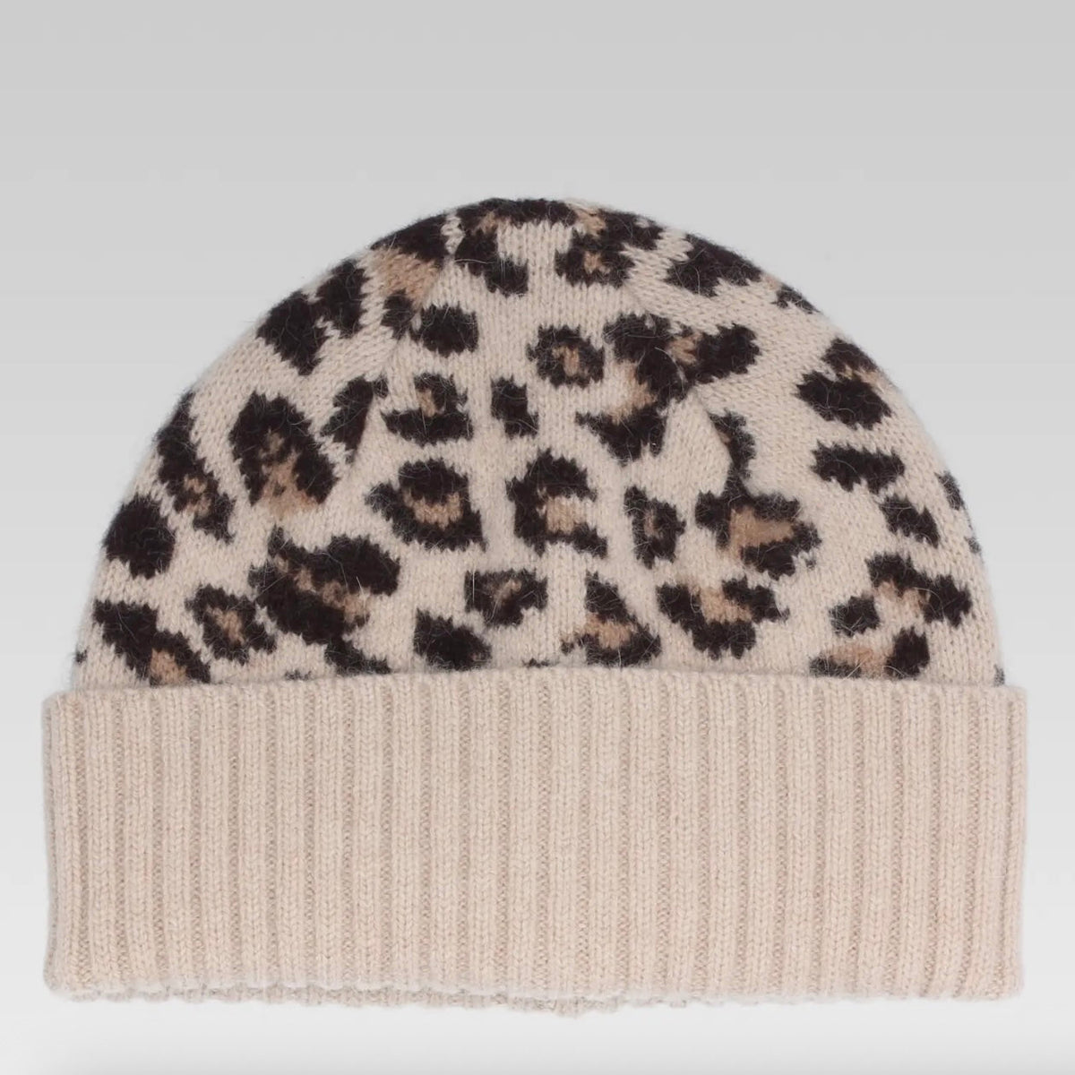 Bonnet Laine et Angora Léopard Ecru