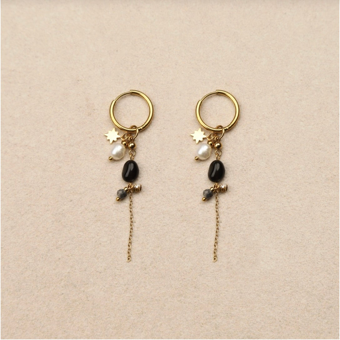 Boucles d'oreilles - Chaînes pendantes pierres colorées
