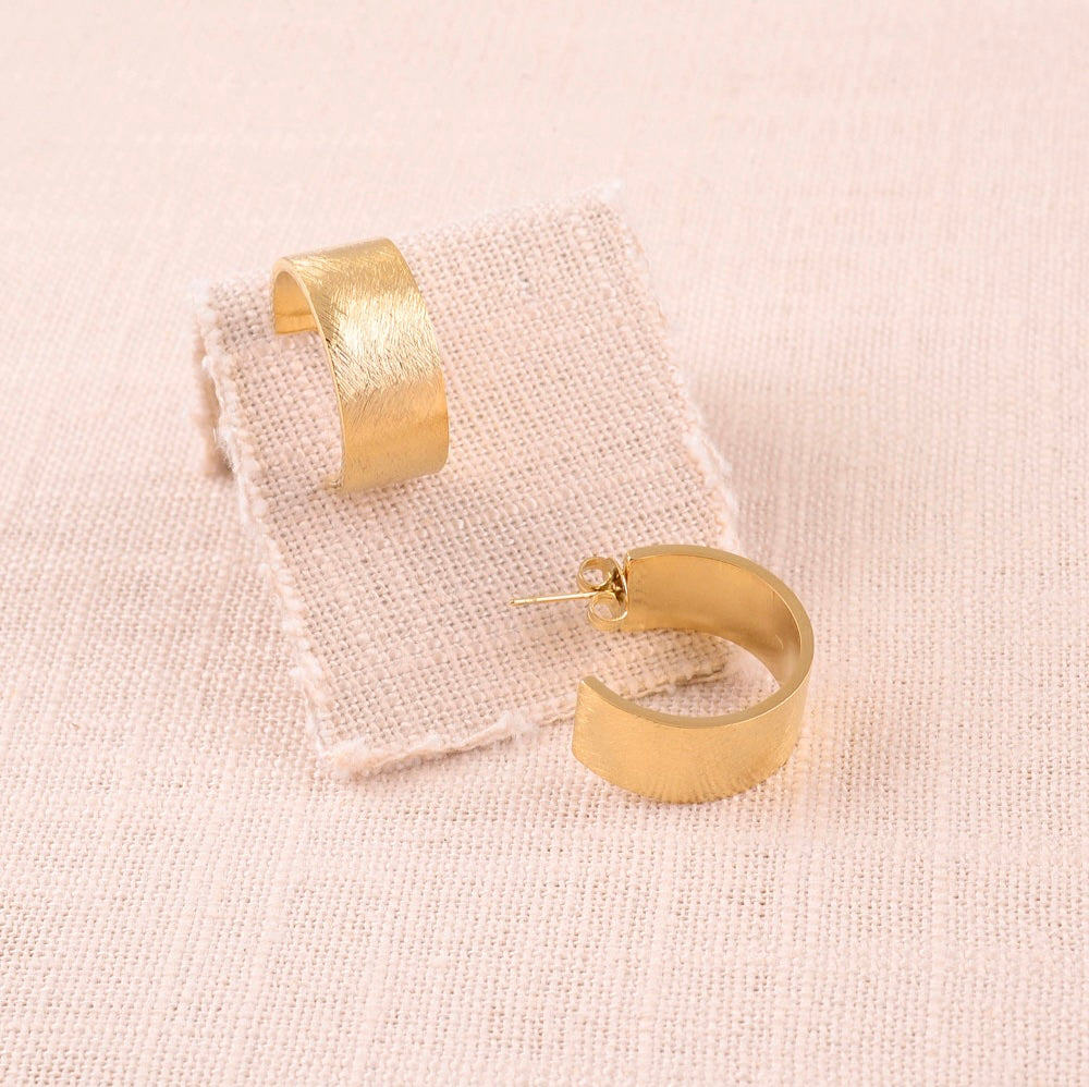 Boucles d'oreilles - Créoles brossé large plat