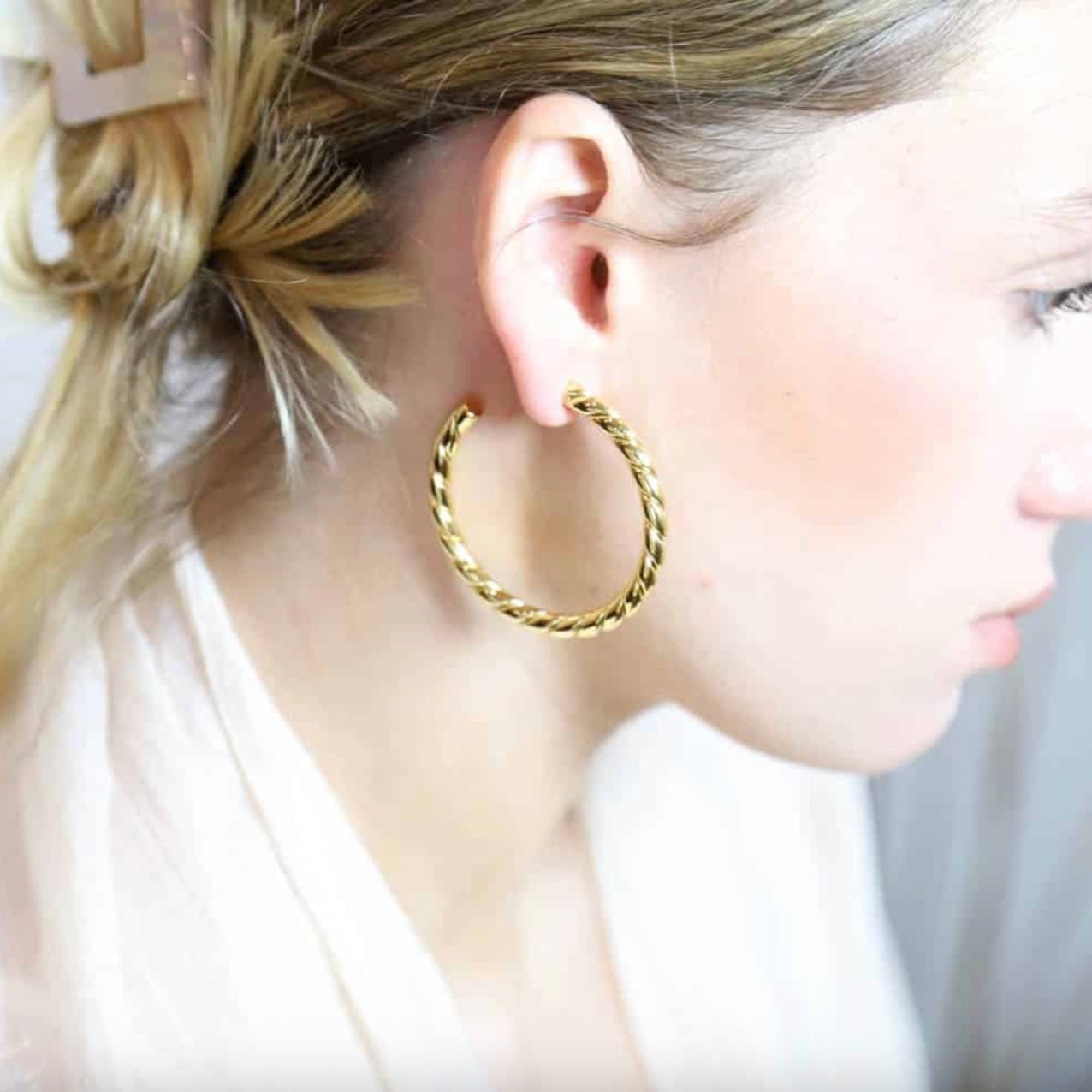 Boucles d'oreilles - grandes créoles torsadées GM