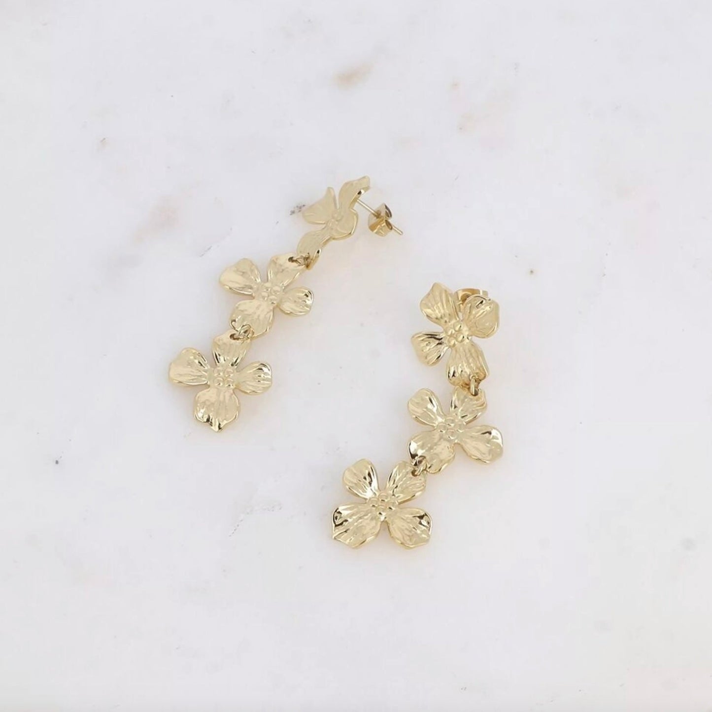 Boucles d'oreilles - pendantes 3 feuilles texturées