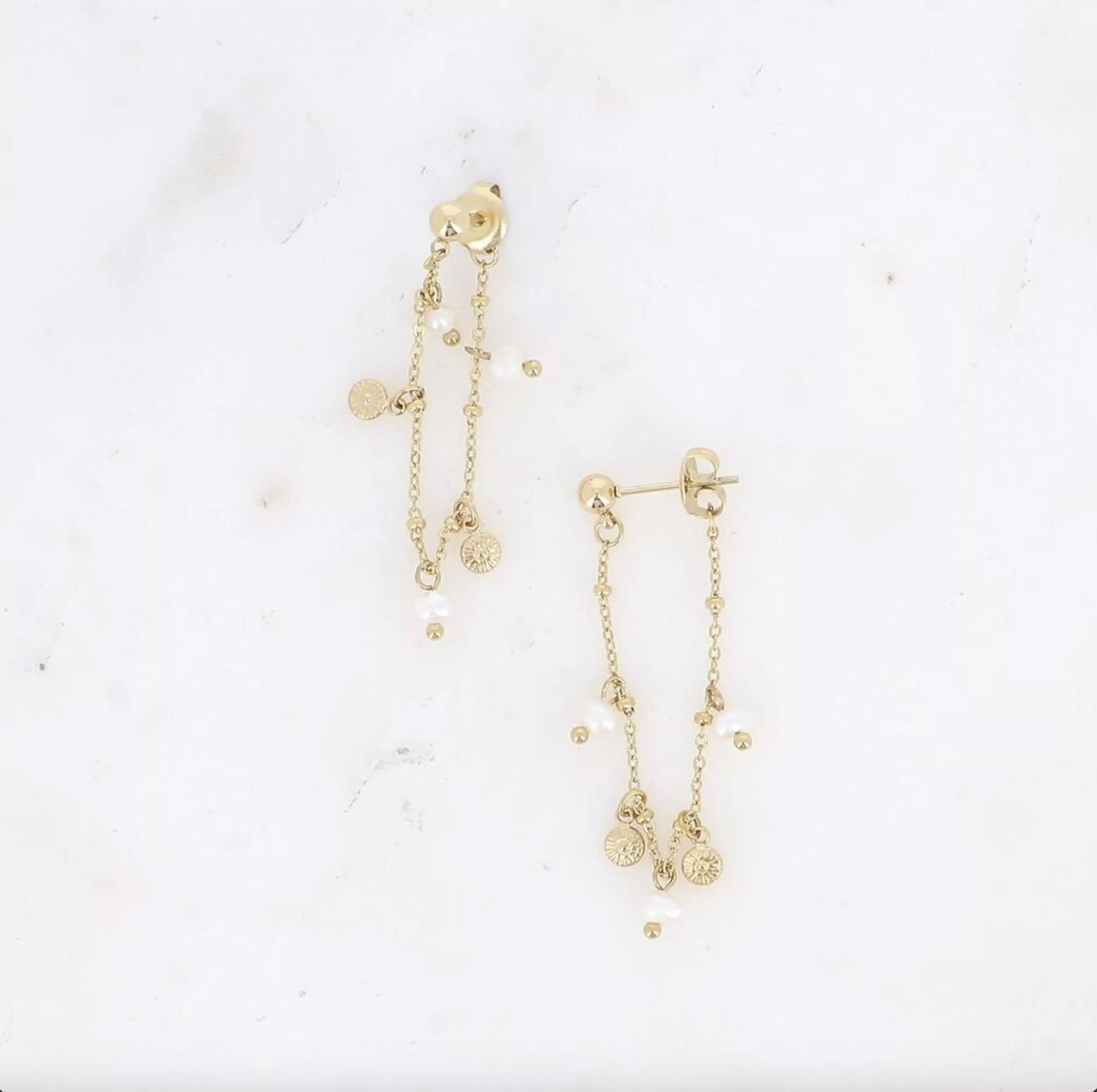 Boucles d'oreilles - pendantes Marissa - chaîne & perles d'eau douce