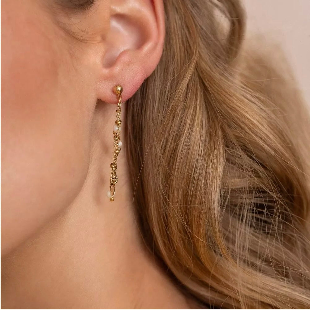 Boucles d'oreilles - pendantes Marissa - chaîne & perles d'eau douce
