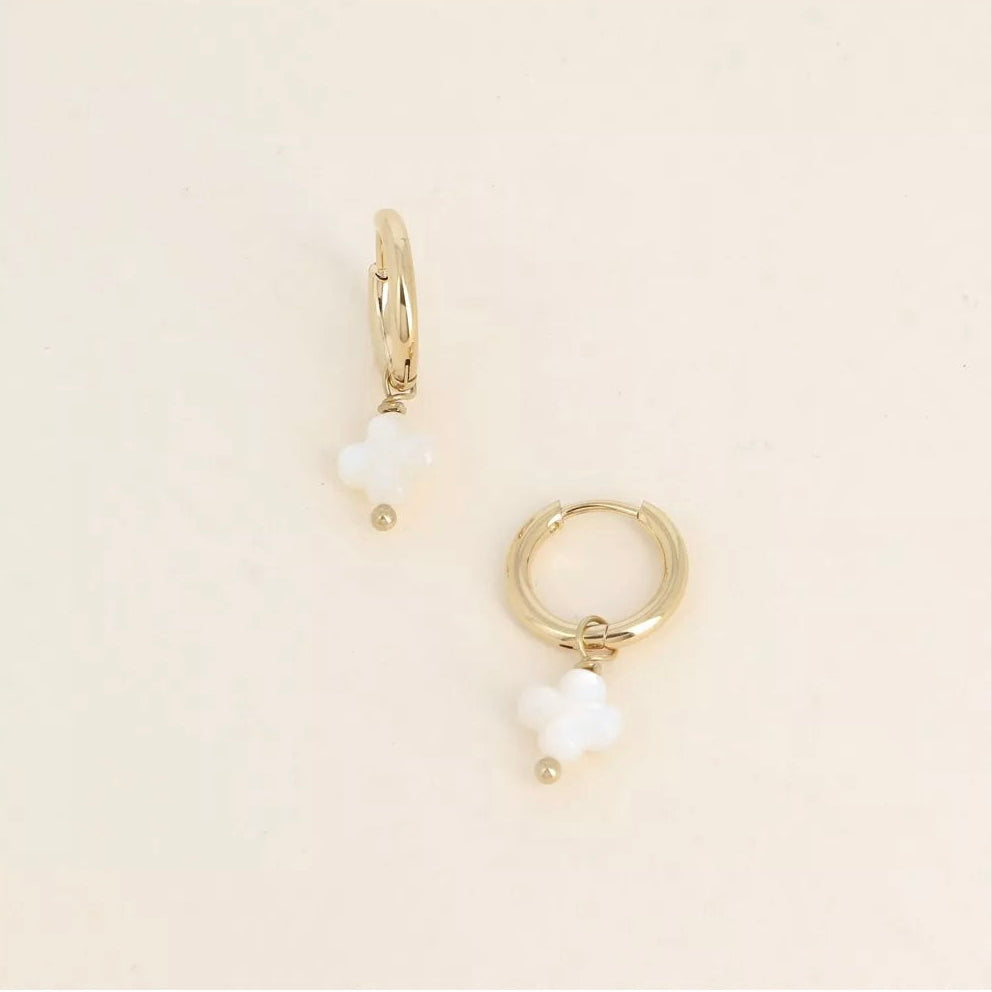 Boucles d'oreilles - pendentif trèfle nacré