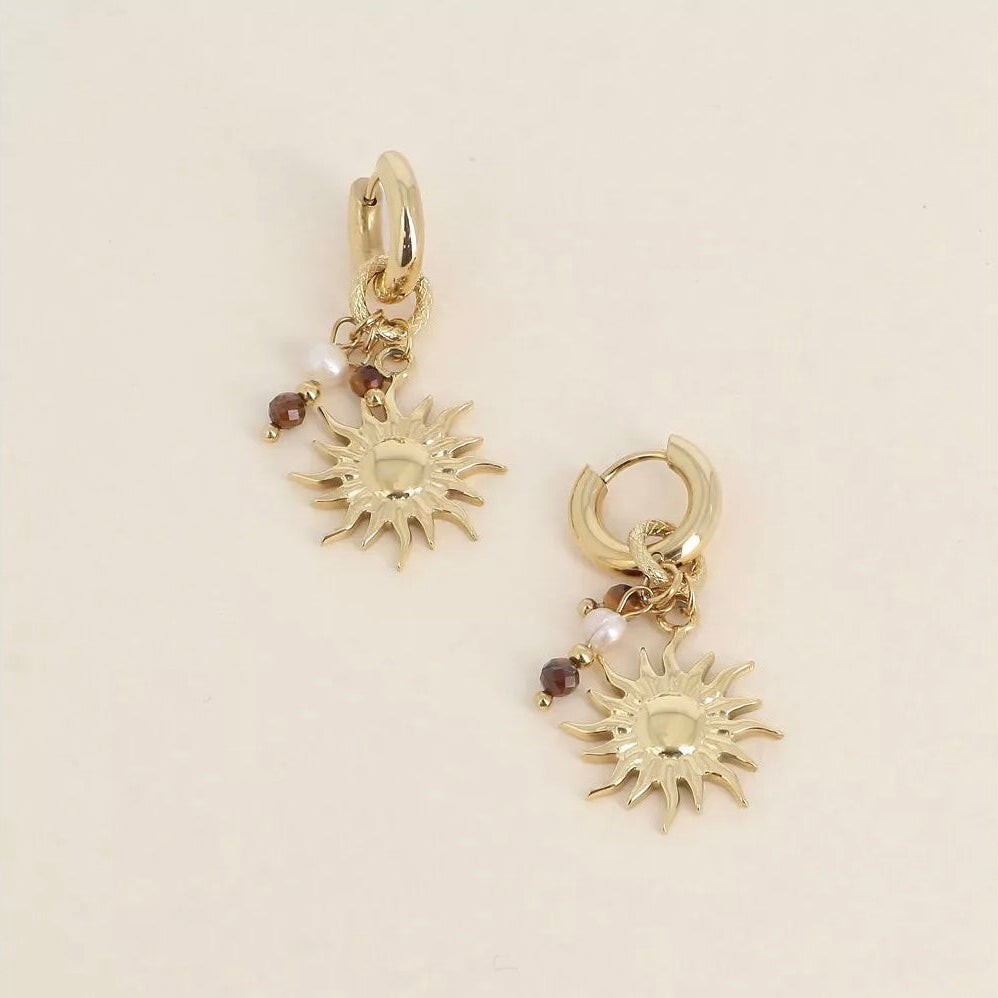 Boucles d'oreilles Soleil, pierres naturelles & perle d’eau douce