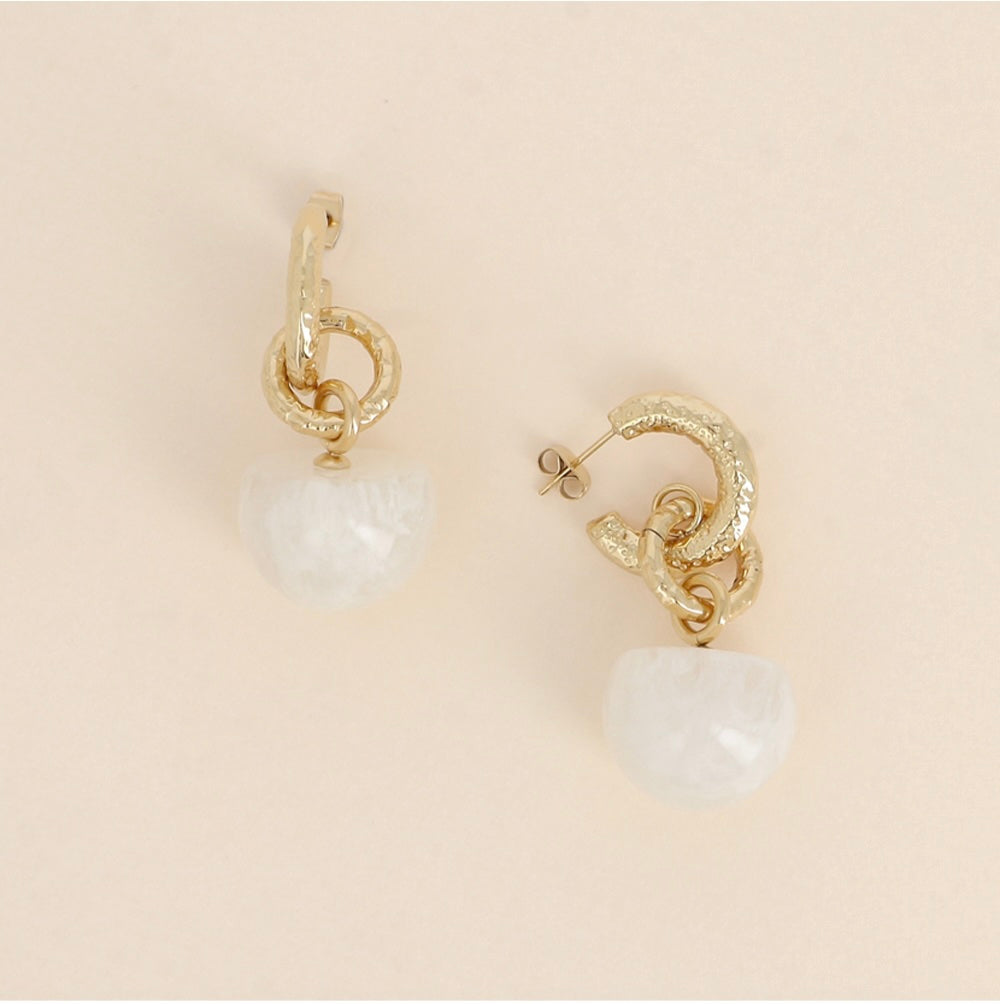 Boucles d'oreilles anneaux martelés & acétate blanc