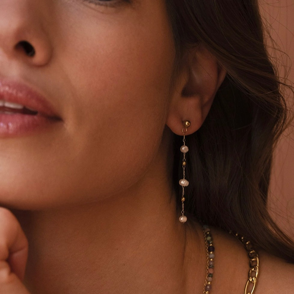 Boucles d'oreilles chaînes perles d'eau douce