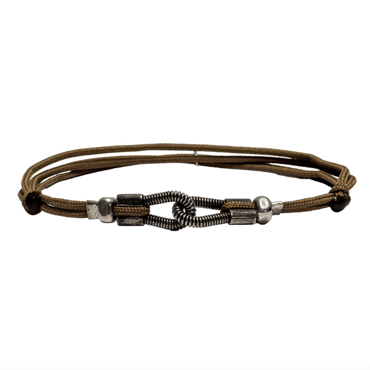 Bracelet Homme You & Me en corde de basse argentée vieillie cordon coulissant