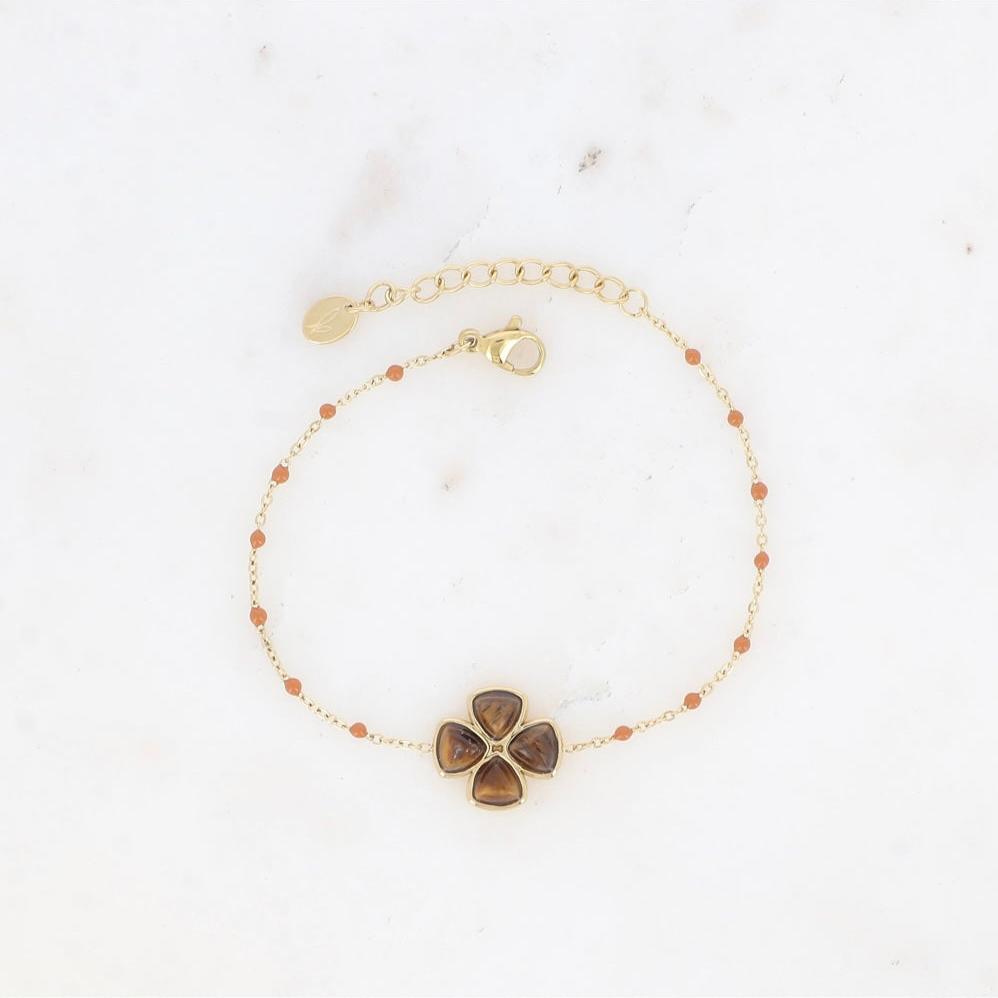Bracelet chaîne émaillée trèfle en pierres naturelles