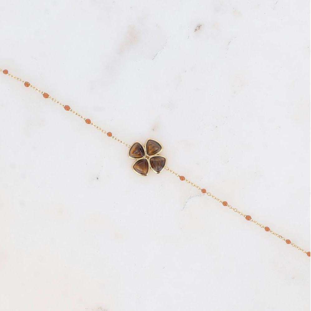Bracelet chaîne émaillée trèfle en pierres naturelles