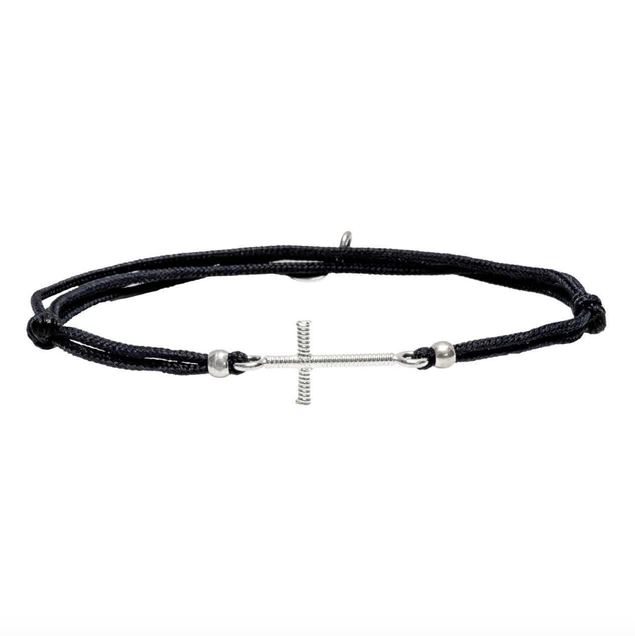 Bracelet croix plaqué argent corde guitare lien coton