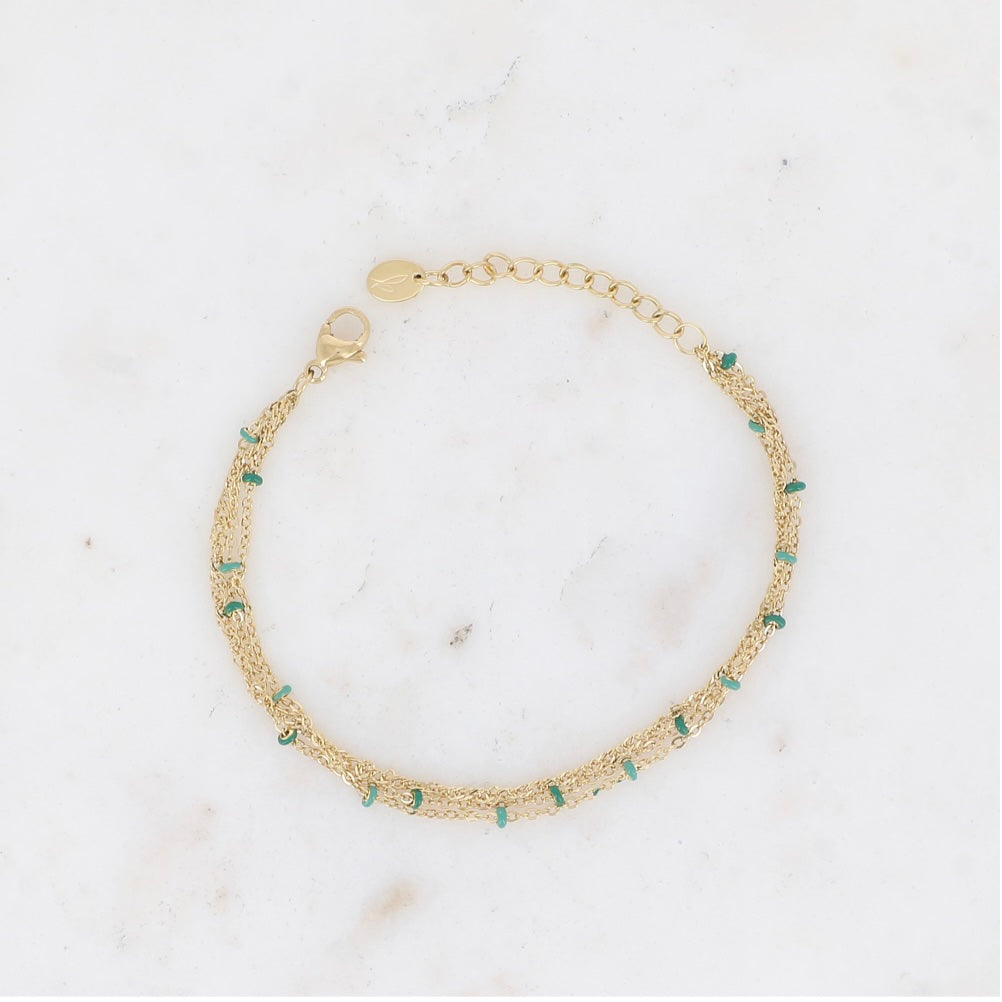 Bracelet doré 3 rangs perles émaillées - Marcelle