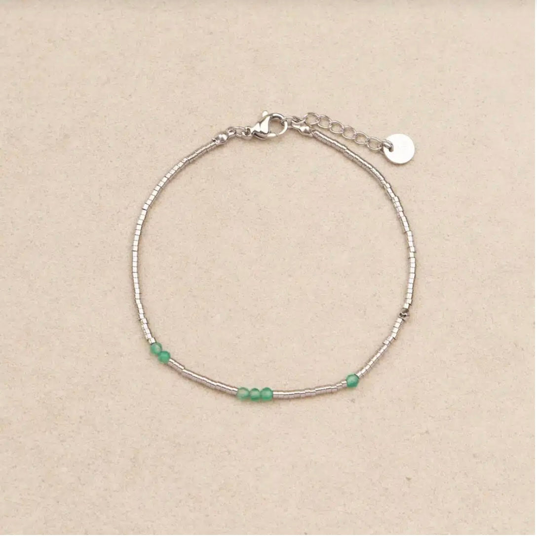 Bracelet acier inoxydable argent & perles semi précieuses