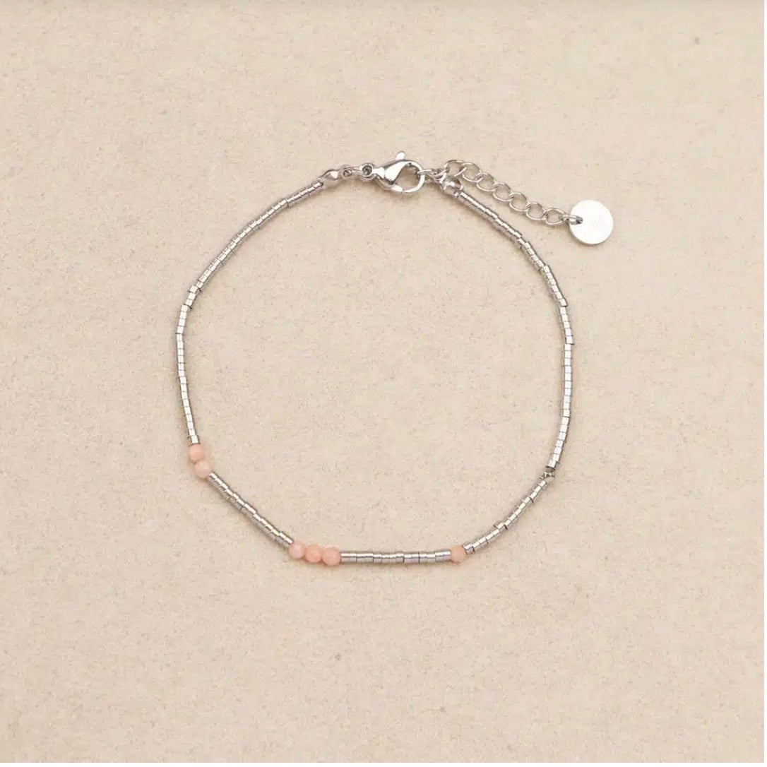 Bracelet acier inoxydable argent & perles semi précieuses