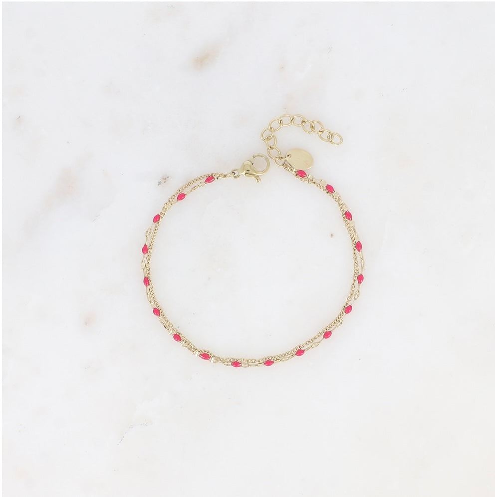 Bracelet double chaines emaillées couleur