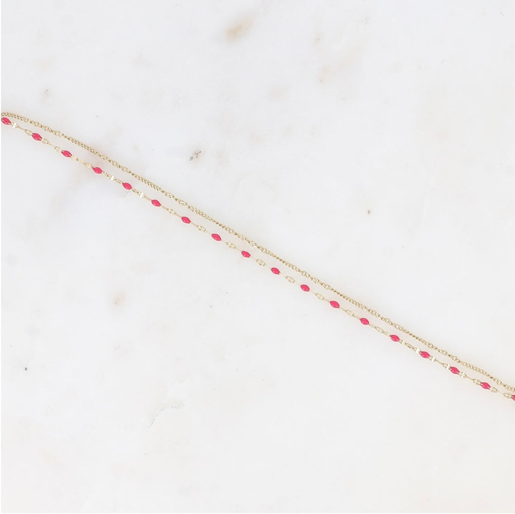 Bracelet double chaines emaillées couleur