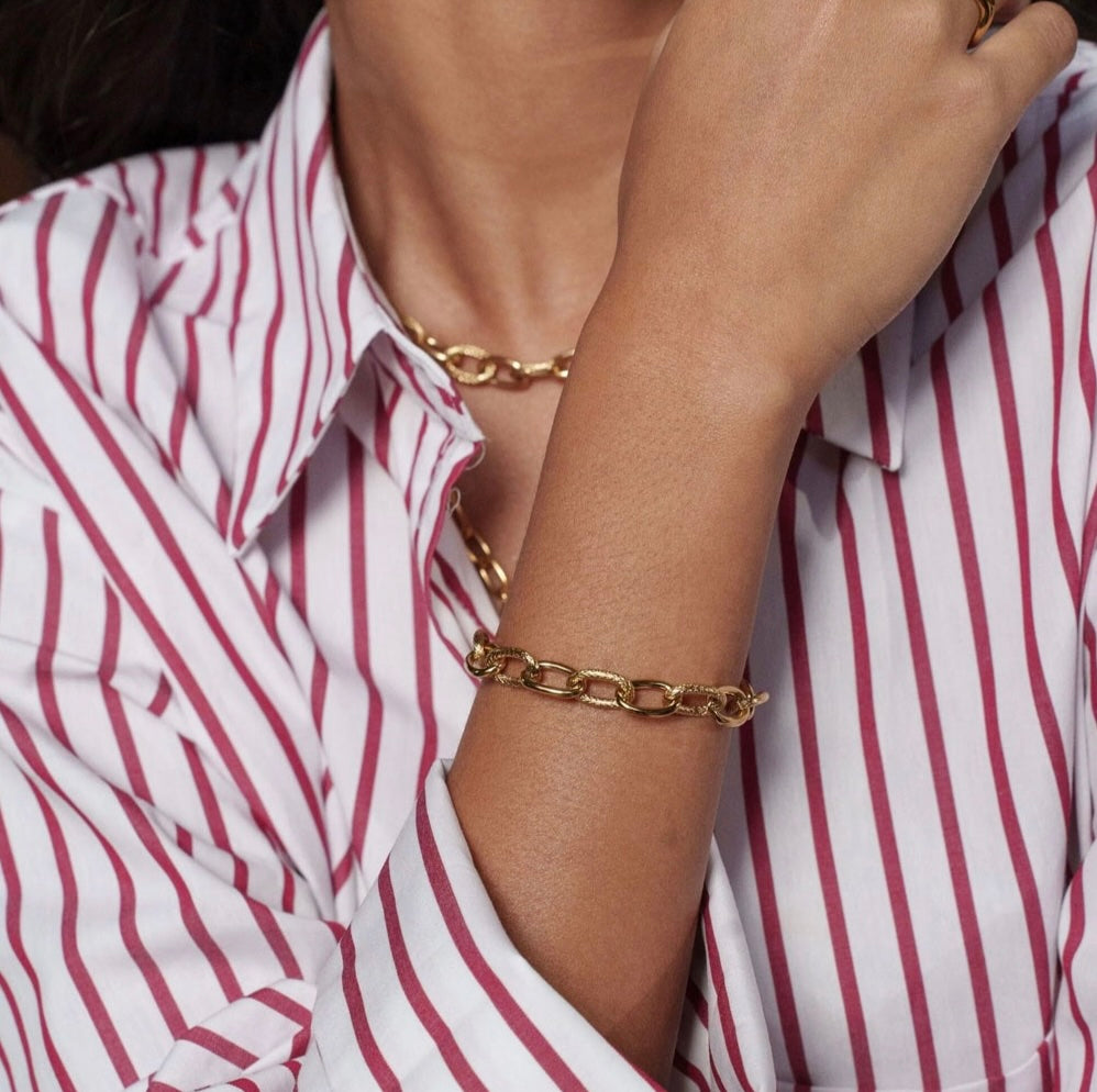 Bracelet maille ovale lisse et striée