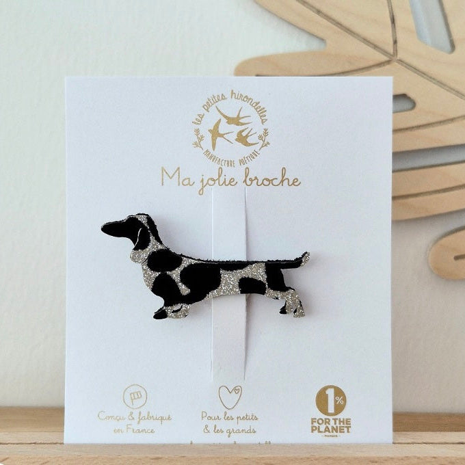 Broche pailletée teckel