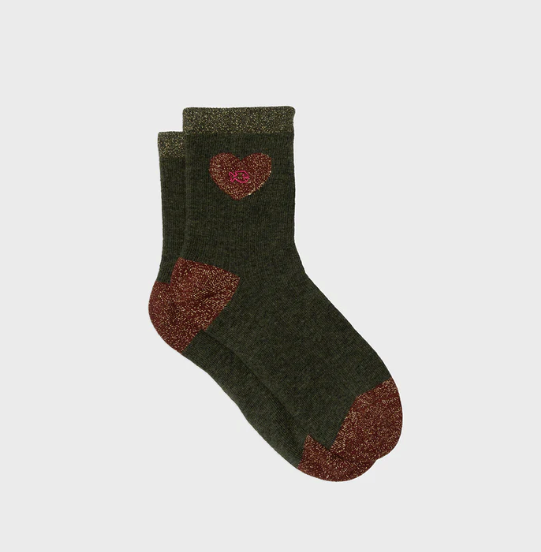 Chaussettes coeur kaki