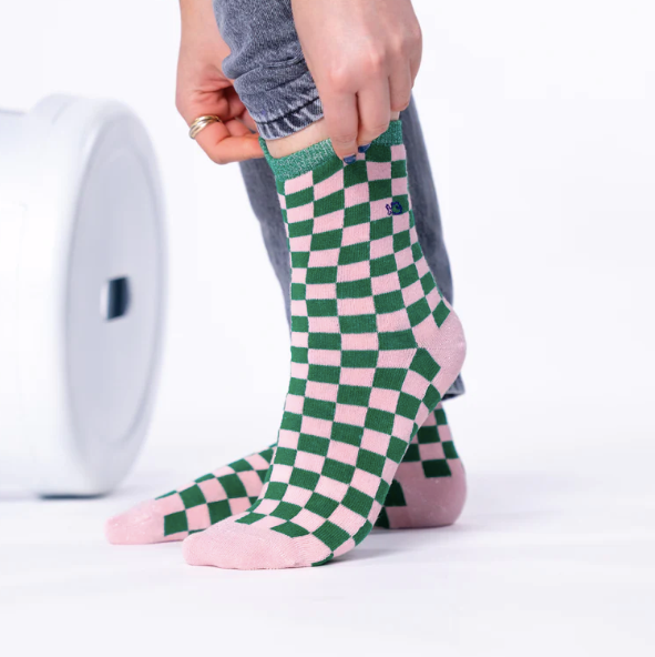 Chaussettes à carreaux rose & vert