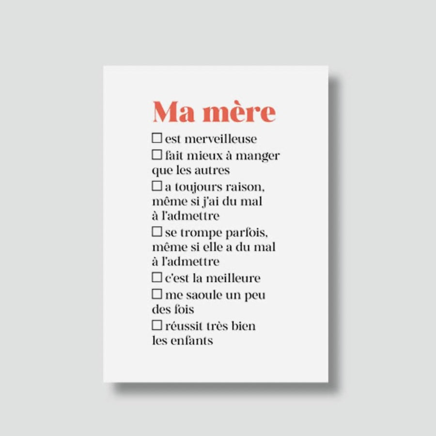 Carte Postale Ma mère à cocher