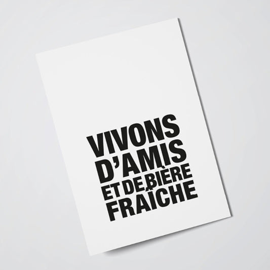 Carte Postale Vivons d'amis et de bierre fraiche
