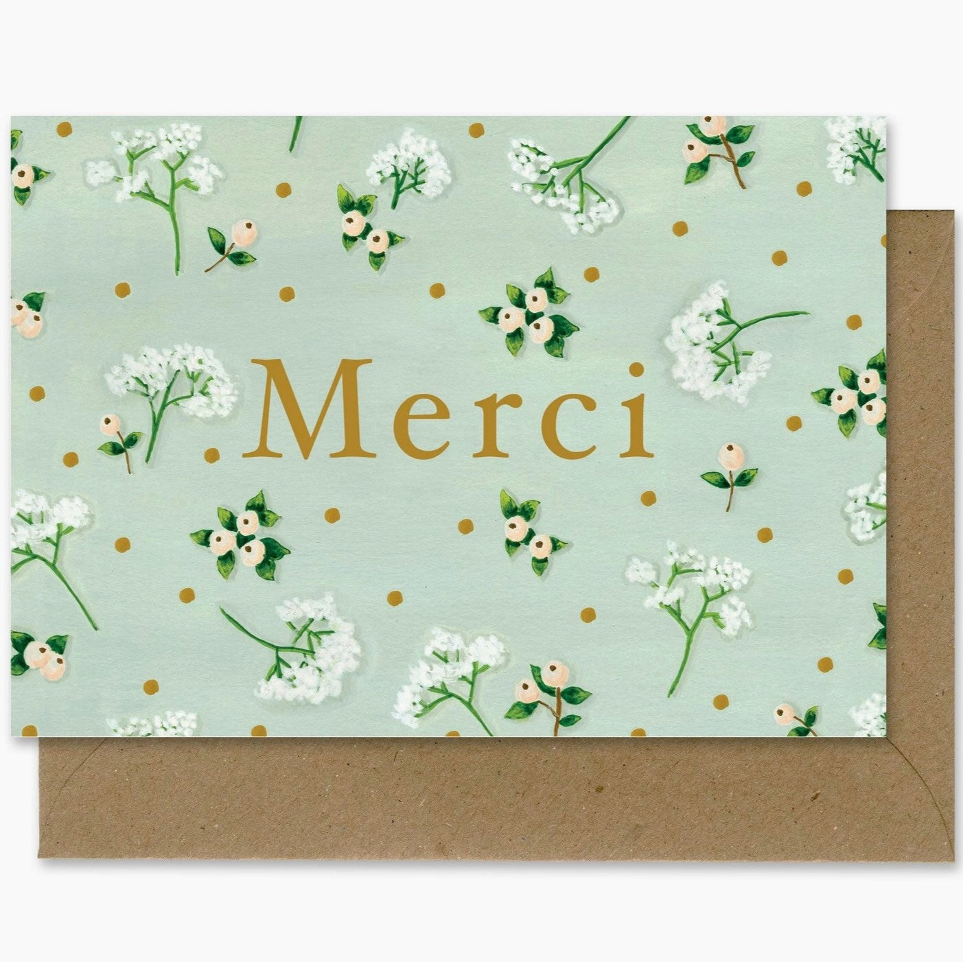 Carte Postale Merci fond vert fleurs