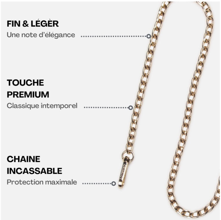 Chaine cordon téléphone acier inoxydable doré