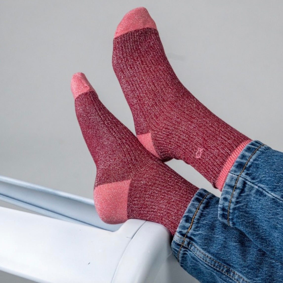 Chaussettes Vintage pailletées bordeaux