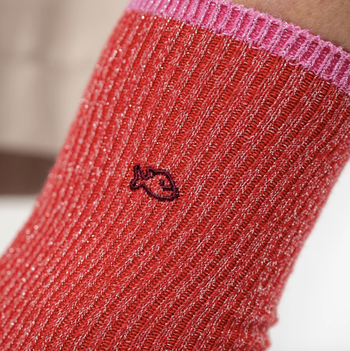 Chaussettes Vintage pailletées rouge