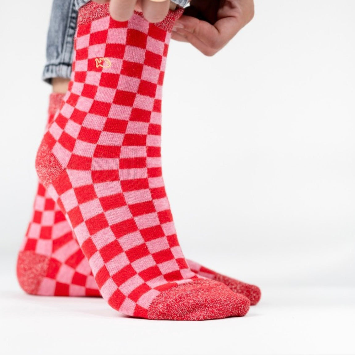 Chaussettes à carreaux Rose & rouge
