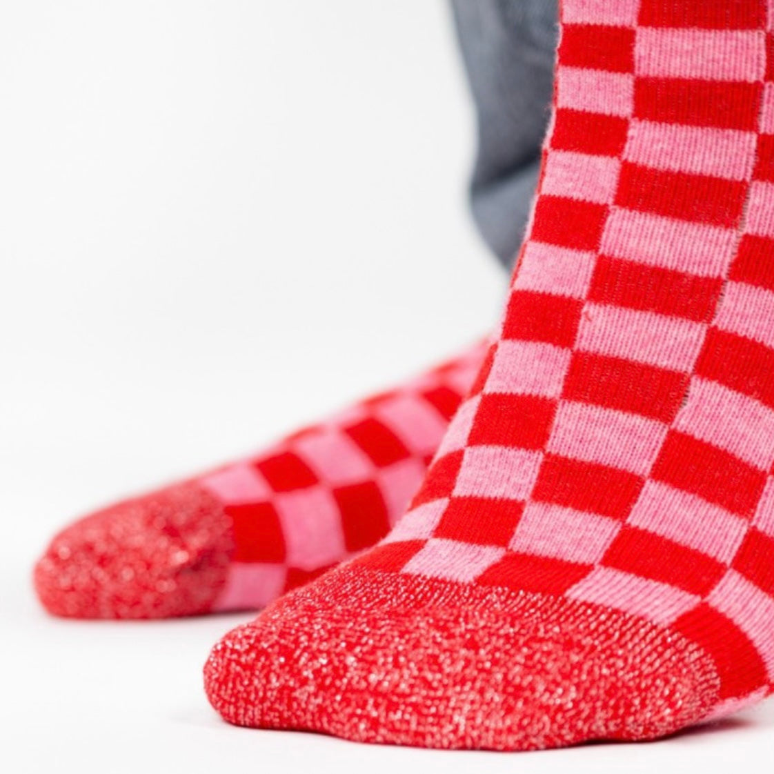 Chaussettes à carreaux Rose & rouge