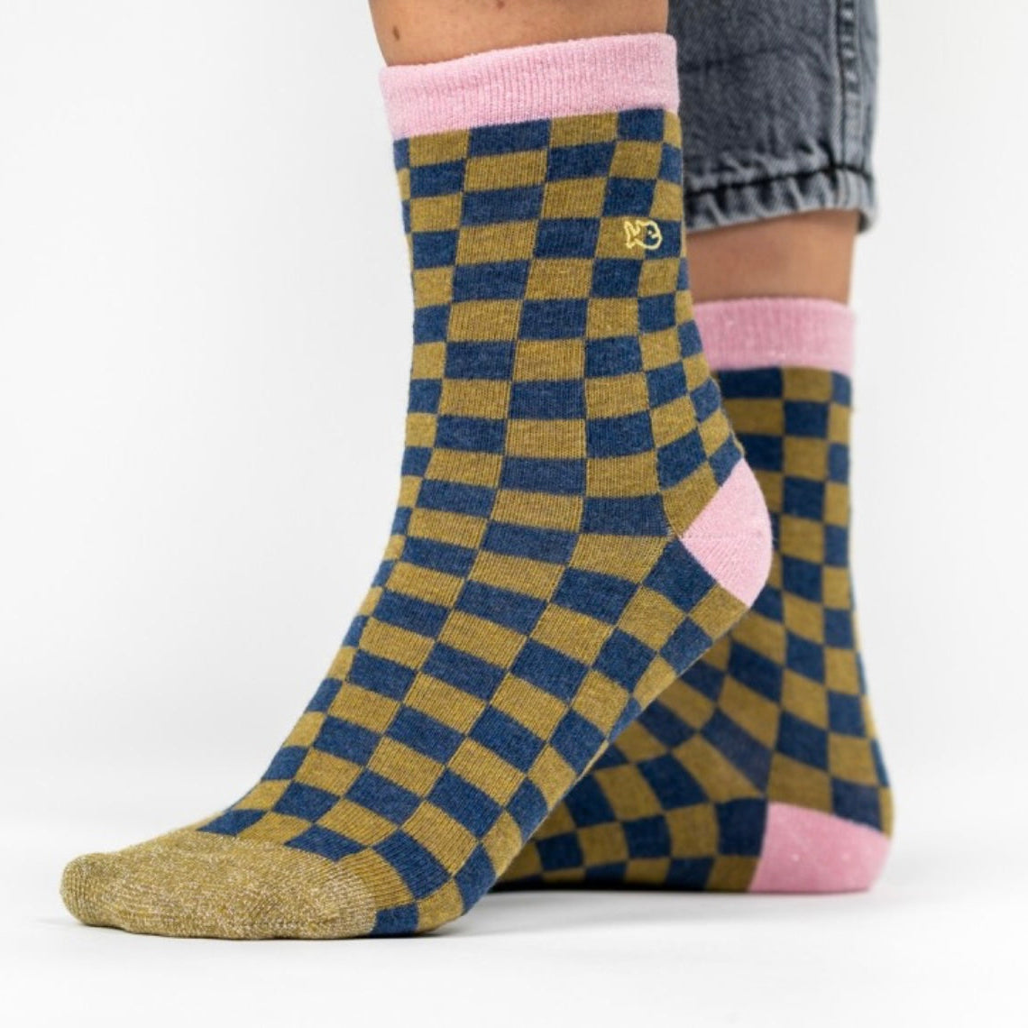 Chaussettes à carreaux kaki & bleu
