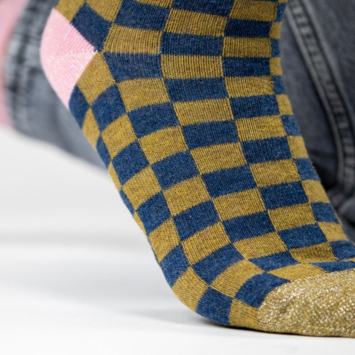 Chaussettes à carreaux kaki & bleu