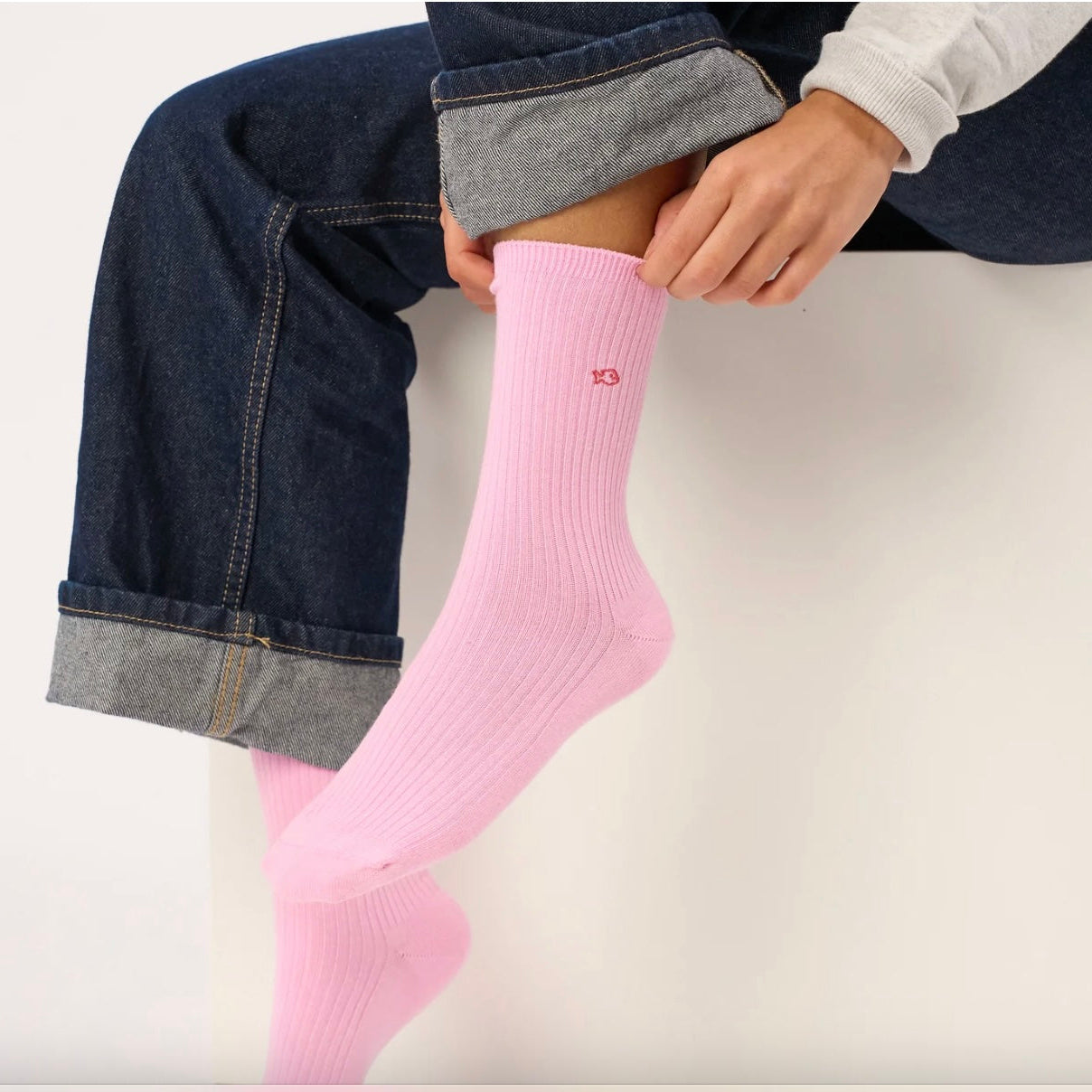 Chaussettes côtelées unies rose