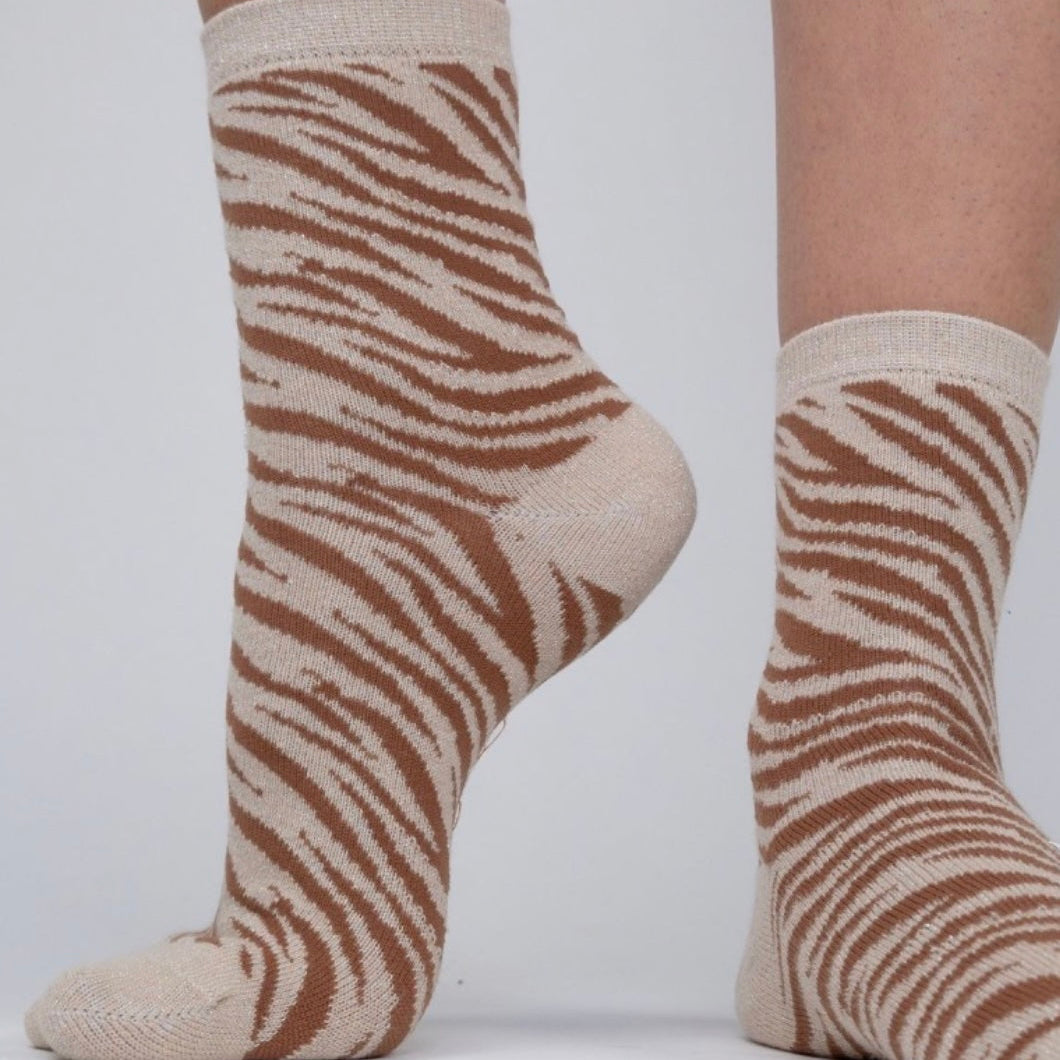 Chaussettes zèbre pailletées beige