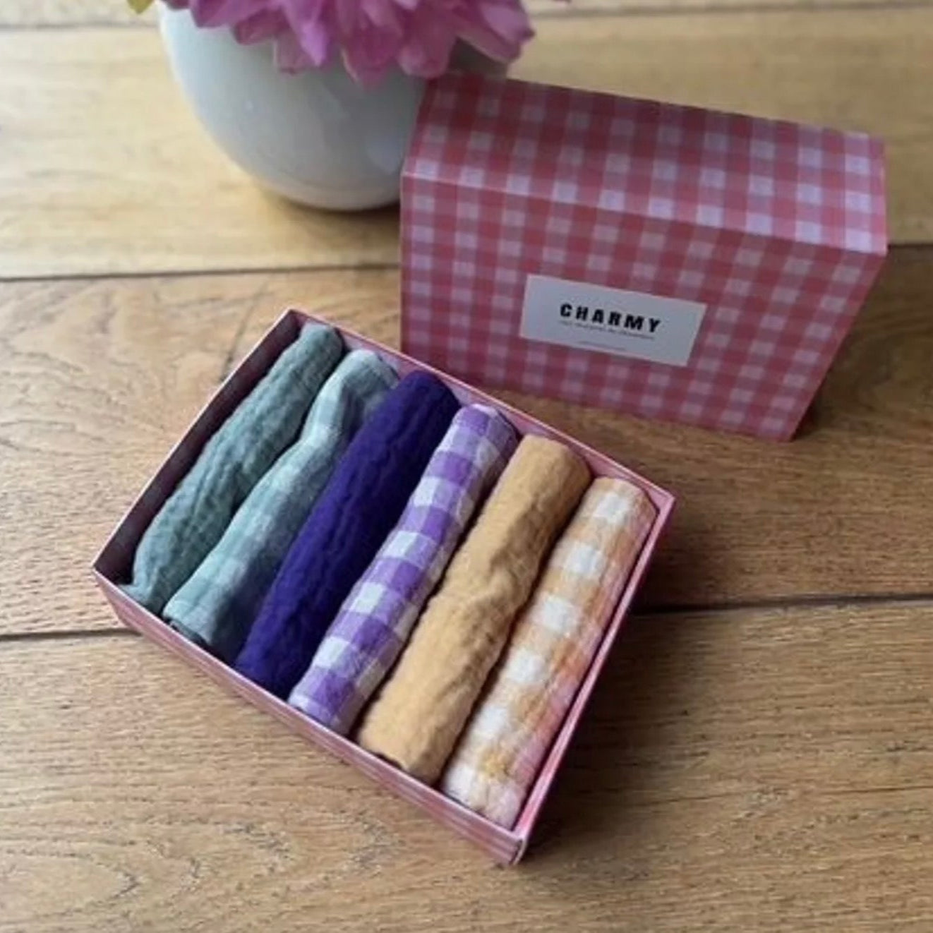 Coffret 6 serviettes de table Vert / Blé /Violet