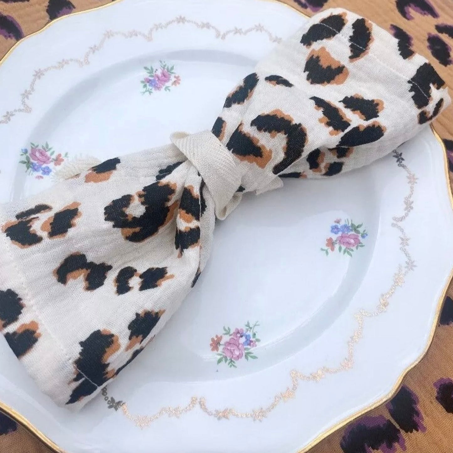 Coffret 6 serviettes de table léopard écru