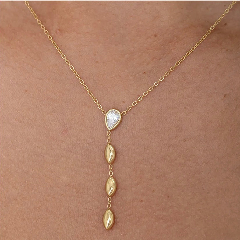 Collier Y cristal goutte et 3 ovales pendantes