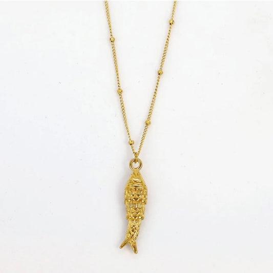 Collier chaîne billes pendentif poisson