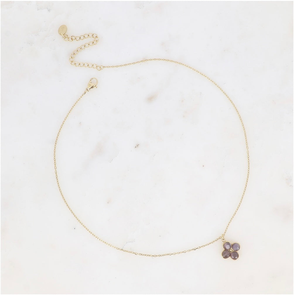 Collier chaîne trèfle pierres naturelles