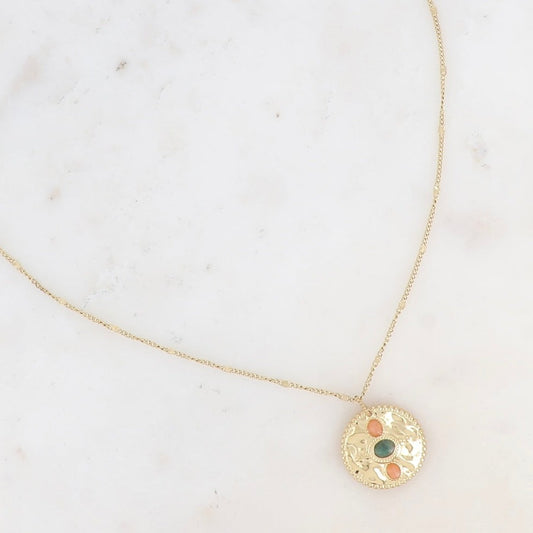 Collier médaille pierres