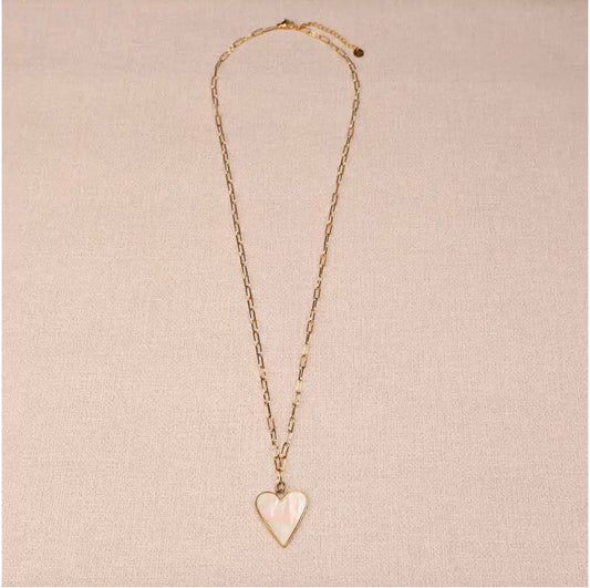 Collier pendentif coeur doré & nacre