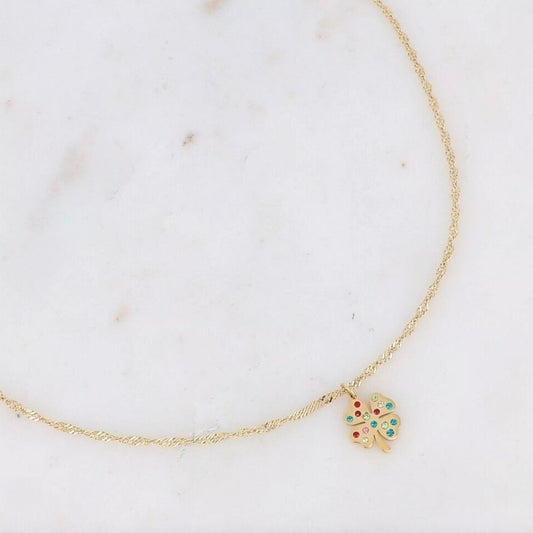 Collier trefle pierre multi color