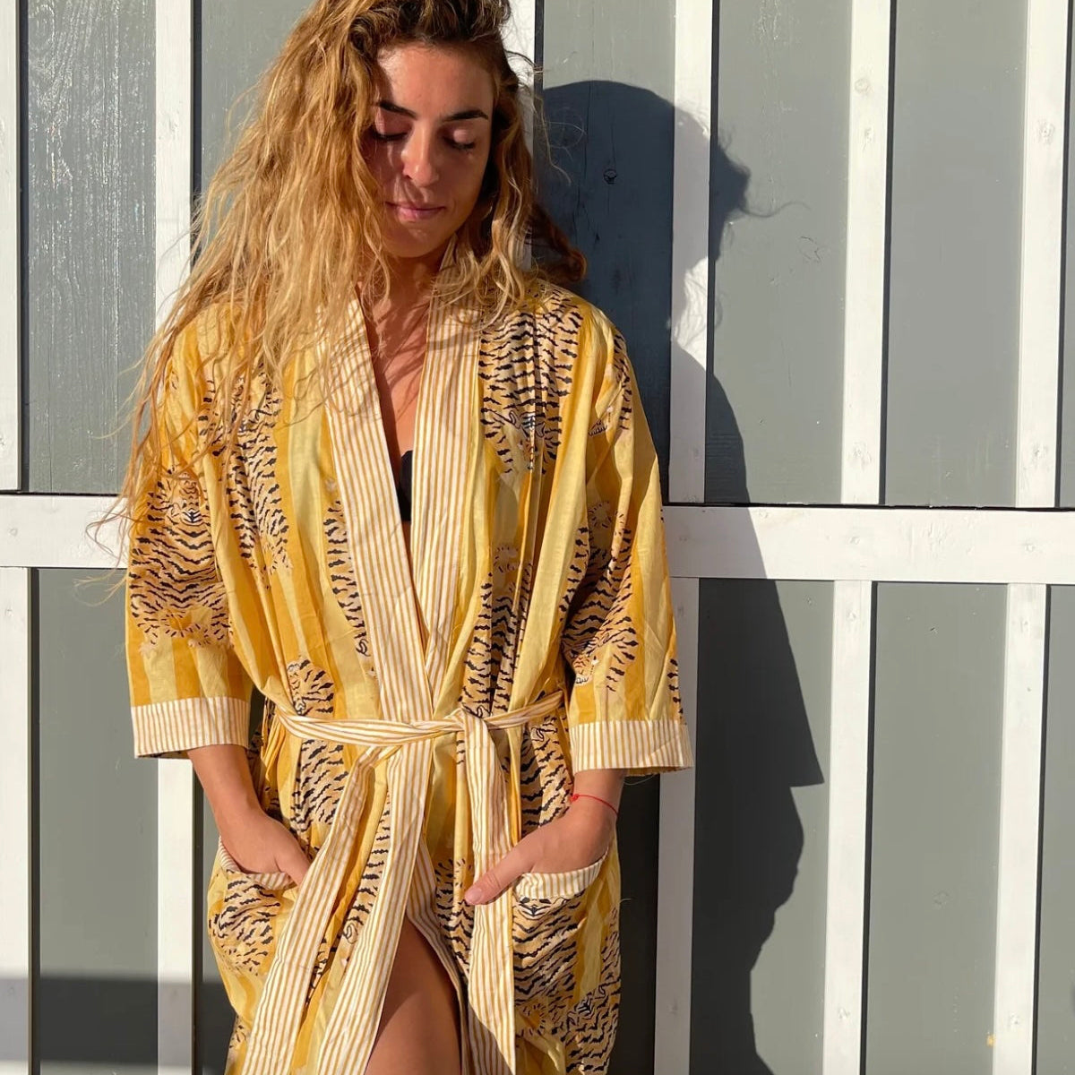 Kimono long block print