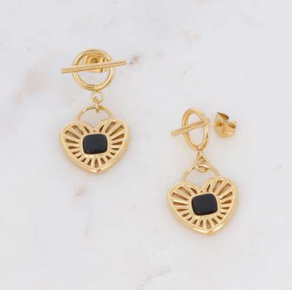 Boucles d'oreilles coeur et pierre- Myrtille