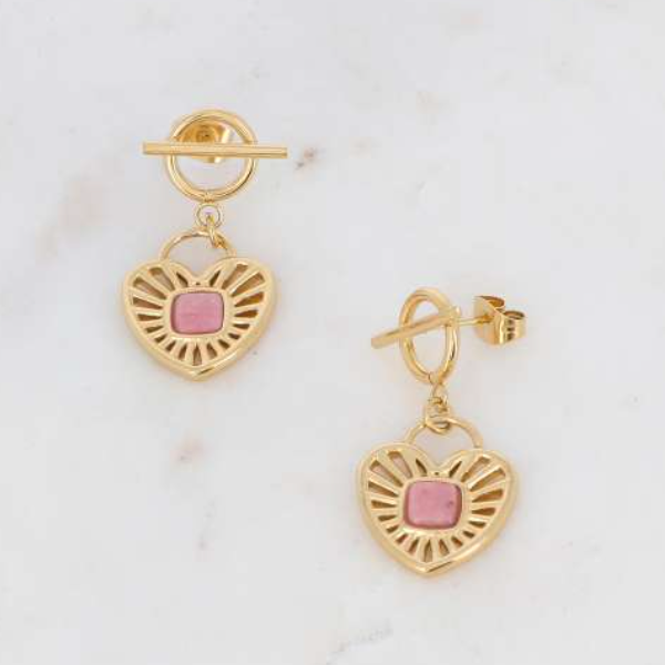 Boucles d'oreilles coeur et pierre- Myrtille