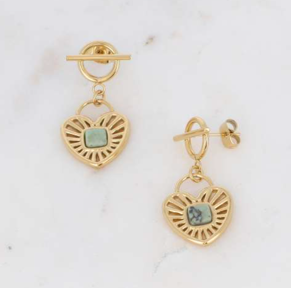 Boucles d'oreilles coeur et pierre- Myrtille
