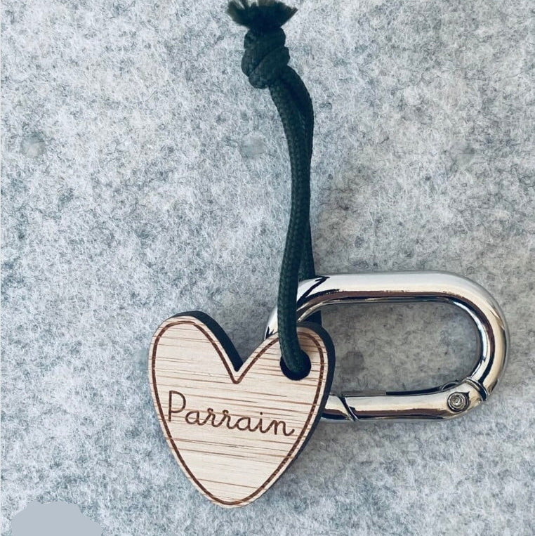 Porte-clés bois coeur Parrain